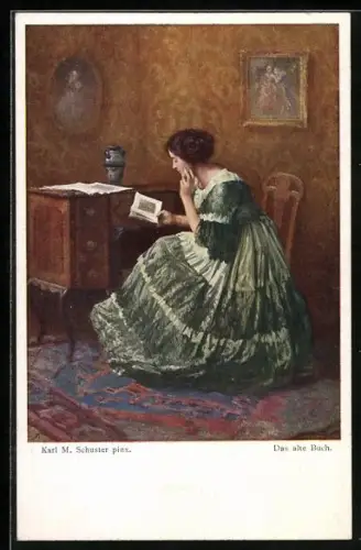 Künstler-AK Karl Maria Schuster: Junge Frau mit altem Buch