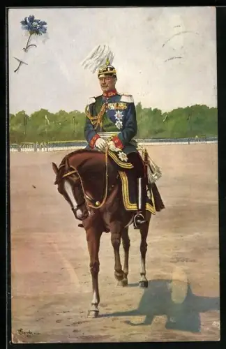 Künstler-AK Friedrich August von Sachsen zu Pferde, Blume