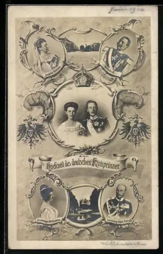 AK Hochzeit des deutschen Kronprinzen und Kronprinzessin Cecilie, Auguste Victoria und Wilhelm II., Strassenpartie