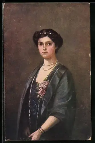 Künstler-AK Kaiserin Zita von Österreich mit Perlenkette