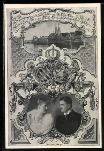 AK Erinnerung an die Vermählung der Prinzessin Helene von Thurn & Taxis mit dem Prinzen Fried. Christian v. Sachsen 1923