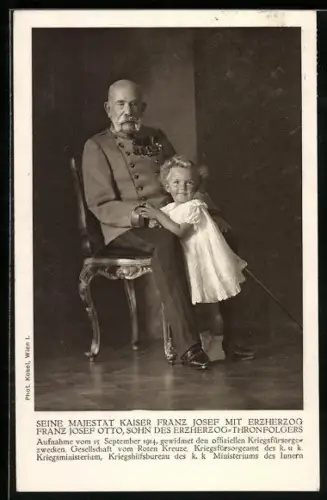AK Seine Majestät Kaiser Franz Josef I. von Österreich mit Erzherzog Franz Josef Otto, Rotes Kreuz
