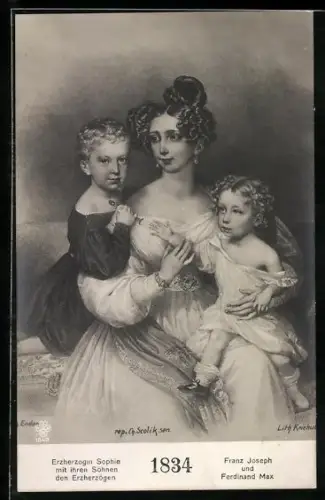 AK Erherzogin Sophie mit igren Söhnen Franz Josef und Ferdinand Max