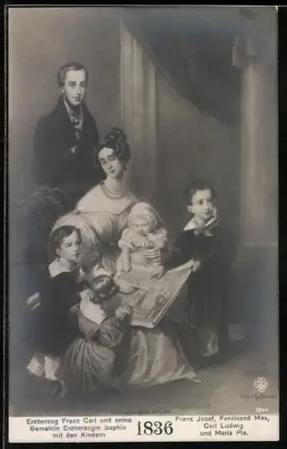 AK Kaiser Franz Josef I. von Österreich und Gemahlin Sophie mit den Kindern
