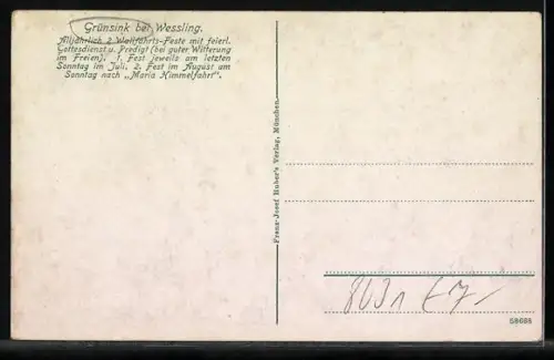 Künstler-AK Grünsink bei Wessling, Wallfahrtskirche