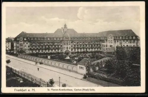 AK Frankfurt-Nordend, St. Marien-Krankenhaus von der westlichen Gartenseite