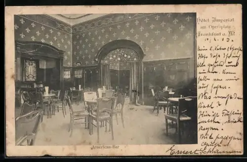 AK Frankfurt a. M., Hotel Imperial am Opernplatz, American-Bar, Innenansicht
