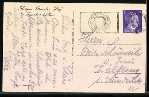 AK Frankfurt a. M., Hotel - Hospiz Baseler Hof, Gutleutstrasse 74
