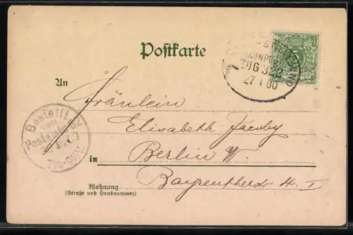 Lithographie Stralsund, Marienkirche, Böttcherstrasse mit Jakobikirche