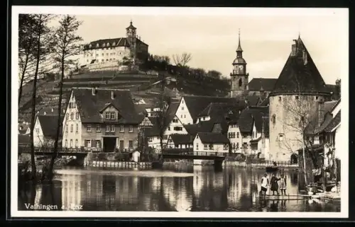AK Vaihingen / Enz, Ortsansicht mit Blick zum Schloss