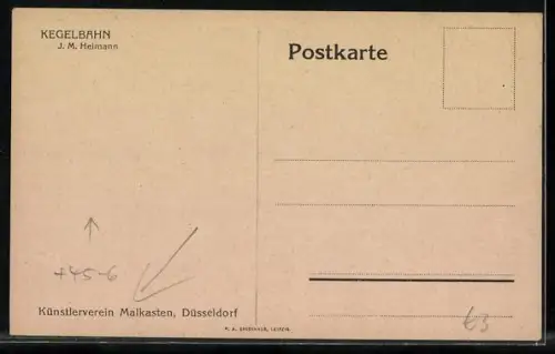 AK Düsseldorf, Kegelbahn im Gastof Malkasten