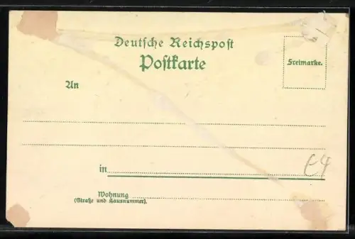 Lithographie Dortmund, Inneres Cafe Wintergarten, Oberpostdirektion, Fredenbaum mit Strassenbahn