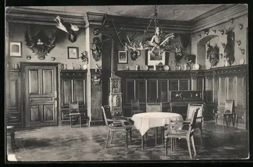 AK Weingarten i. W., Offizier-Casino, Jagdzimmer, Innenansicht, Kaserne