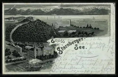 Mondschein-AK Rottmannshöhe /Starnberger-See, Blick auf das Bismarckdenkmal