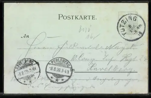 Mondschein-AK Rottmannshöhe /Starnberger-See, Blick auf das Bismarckdenkmal