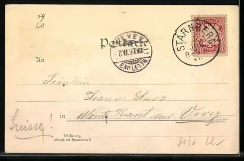 Lithographie Roseninsel, Ortsansicht, Dampfer Wittelsbach & Luitpod auf dem Starnberger See