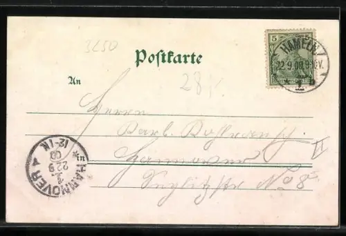 Lithographie Bad Karlshafen, Panorama & Dampfer Fürst Bismarck mit Landkarte des Weserlaufs