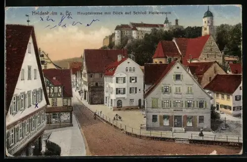 AK Heidenheim a. Br., Hauptstrasse, Blick auf Schloss Hellenstein