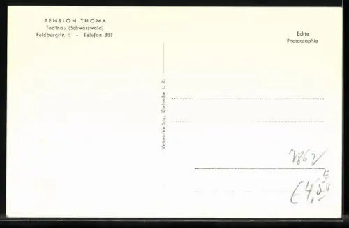 AK Todtnau /Schwarzwald, Gasthaus Pension Thoma in der Feldbergstrasse 5