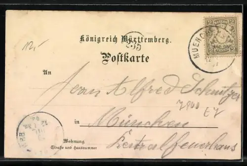 Lithographie Ulm a. D., Münster, Donaupartie