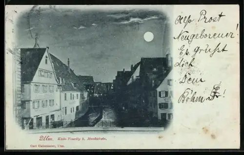 Mondschein-AK Ulm / Donau, Klein-Venedig bei Vollmond