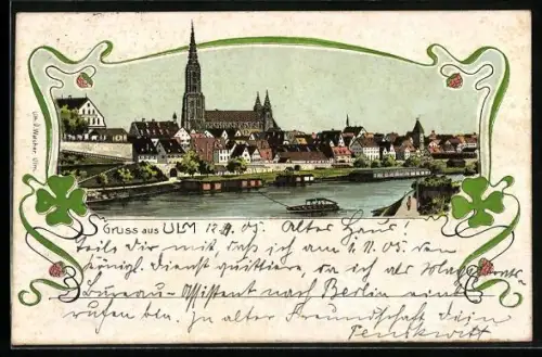 Lithographie Ulm / Donau, Blick auf die Stadt