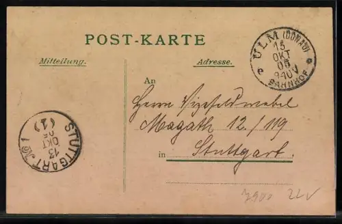 Lithographie Ulm / Donau, Blick auf die Stadt