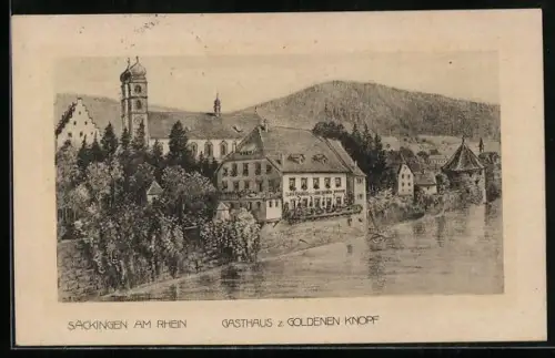 Künstler-AK Säckingen am Rhein, Gasthaus z. Goldenen Knopf, INh. J. Koch