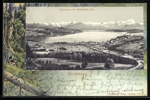 AK Starnberg, Panorama mit Seeblick