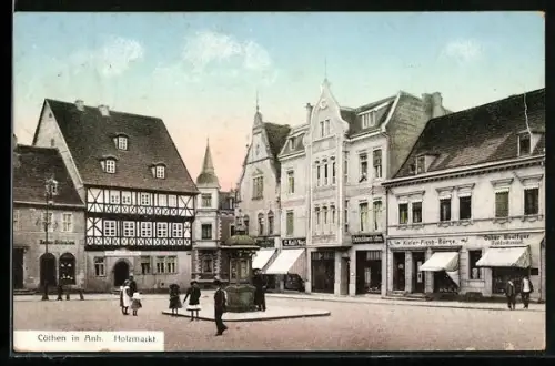 AK Cöthen in Anh., Holzmarkt mit Fachwerkhaus