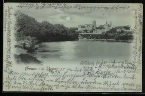 Mondschein-AK Bernburg, Herzogliches Schloss im Vollmondlicht