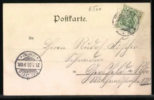 Lithographie Mainz, Rheinansicht mit Dampfschiff, Froschchor