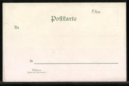 Lithographie Würzburg, Franken-Warte, Mainbrücke mit Festung, Luitpoldbrunnen, Kiliansbrunnen