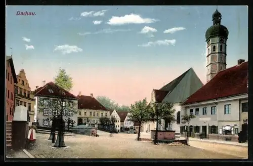 AK Dachau, Marktplatz mit Kirche