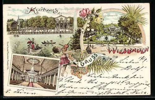 Lithographie Wiesbaden, Kurhaus, Kurhausplatz, Innenansicht