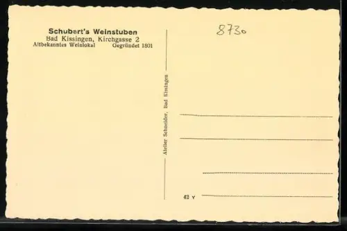 AK Bad Kissingen, Gasthof Schubert`s Weinstuben, Kirchgasse 2