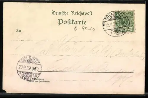 Lithographie Chemnitz, Jacoby Kirche mit Strassenbahn, Nicolaikirche, Johannisplatz, Nicolaibrücke