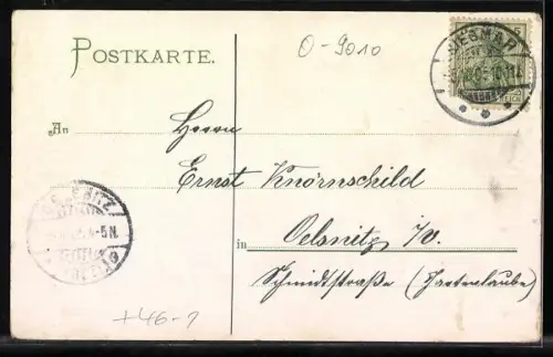 AK Chemnitz, Rathaus mit Poststrasse, Strassenbahn