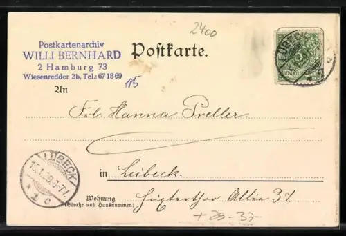 Passepartout-Lithographie Lübeck, Flusspartie im Ort