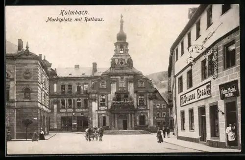 AK Kulmbach, Gasthaus Weisses Ross, Marktplatz mit Rathaus