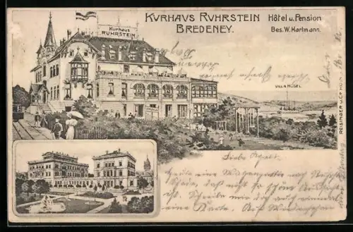 Lithographie Bredeney, Hotel Kurhaus Ruhrstein, Bes. W. Hartmann, Villa Hügel