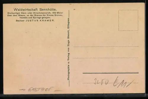 AK Salzhemmendorf, Gasthof Waldwirtschaft Sennhütte, Inh. Justus Kramer