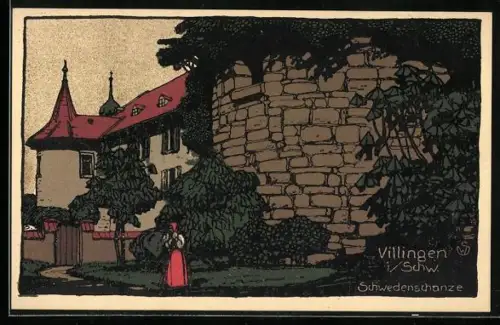 Steindruck-AK Villingen / Baden, Schwedenschanze