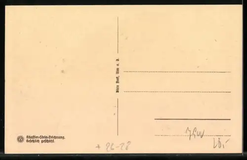 Steindruck-AK Ulm a. D., Altes Haus a. d. Blau