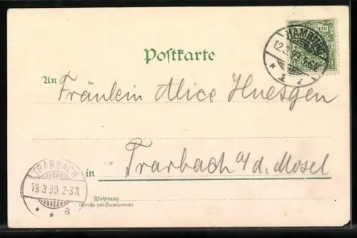 Lithographie Hamburg, Alter Jungfernstieg, Vierländerin in Tracht