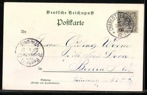 Lithographie Berlin-Charlottenburg, Trinitatis Kirche, Bahnhof Westend und Bahnhof Charlottenburg