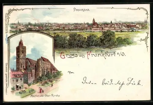 Lithographie Frankfurt, Panorama, Marien oder Oberkirche