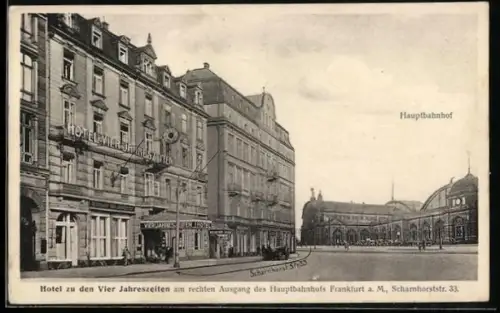 AK Frankfurt a. M., Hotel zu den Vier Jahreszeiten am rechten Ausgang des Hauptbahnhofs, Scharnhorststrasse 33