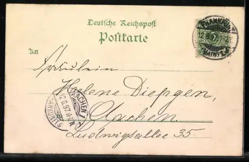 Lithographie Frankfurt, Ortsansicht, Restaurant Krokodil vis-à-vis der Hauptpost, Zeil 45