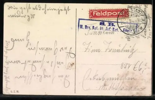 AK Ingolstadt, Uferpartie mit Brücke, Fahnen und Eichenzweig, Passepartout